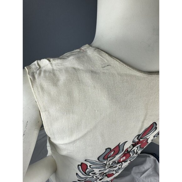 Vtg Royal Miss Fashion Rayon Floral Shift Dress Cream Red Gray Pullover Sz 13-14 - Picture 9 of 16